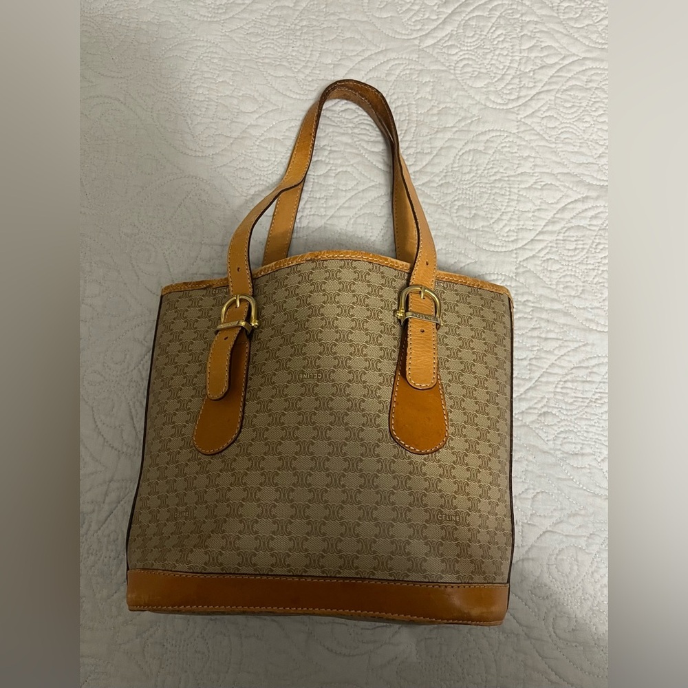 CELINE Classic Macadam Bucket Bag GUC 100% Authentic Brown/Tan- Vintage